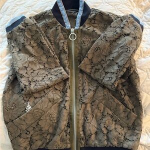 Pinko Olive Green Lace-Trim Bomber Jacket